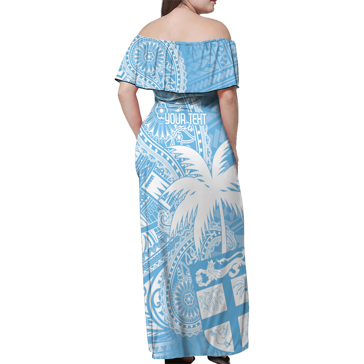 Custom Indo Fijians Family Matching Off Shoulder Maxi Dress and Hawaiian Shirt Fiji ke Hindustani Polyneisan Paisley Blue Style LT9 - Polynesian Pride