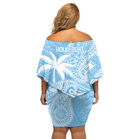 Custom Indo Fijians Family Matching Off Shoulder Short Dress and Hawaiian Shirt Fiji ke Hindustani Polyneisan Paisley Blue Style LT9 - Polynesian Pride