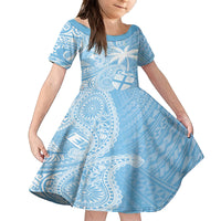 Custom Indo Fijians Family Matching Puletasi and Hawaiian Shirt Fiji ke Hindustani Polyneisan Paisley Blue Style LT9 Daughter's Dress Blue - Polynesian Pride