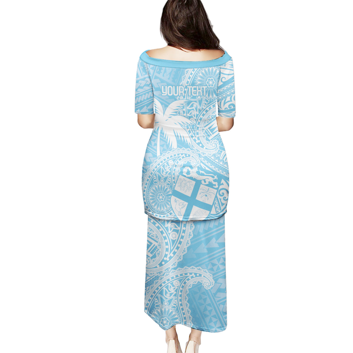 Custom Indo Fijians Family Matching Puletasi and Hawaiian Shirt Fiji ke Hindustani Polyneisan Paisley Blue Style LT9 - Polynesian Pride