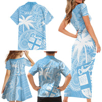 Custom Indo Fijians Family Matching Short Sleeve Bodycon Dress and Hawaiian Shirt Fiji ke Hindustani Polyneisan Paisley Blue Style LT9 - Polynesian Pride