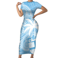 Custom Indo Fijians Family Matching Short Sleeve Bodycon Dress and Hawaiian Shirt Fiji ke Hindustani Polyneisan Paisley Blue Style LT9 Mom's Dress Blue - Polynesian Pride