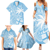 Custom Indo Fijians Family Matching Summer Maxi Dress and Hawaiian Shirt Fiji ke Hindustani Polyneisan Paisley Blue Style LT9 - Polynesian Pride
