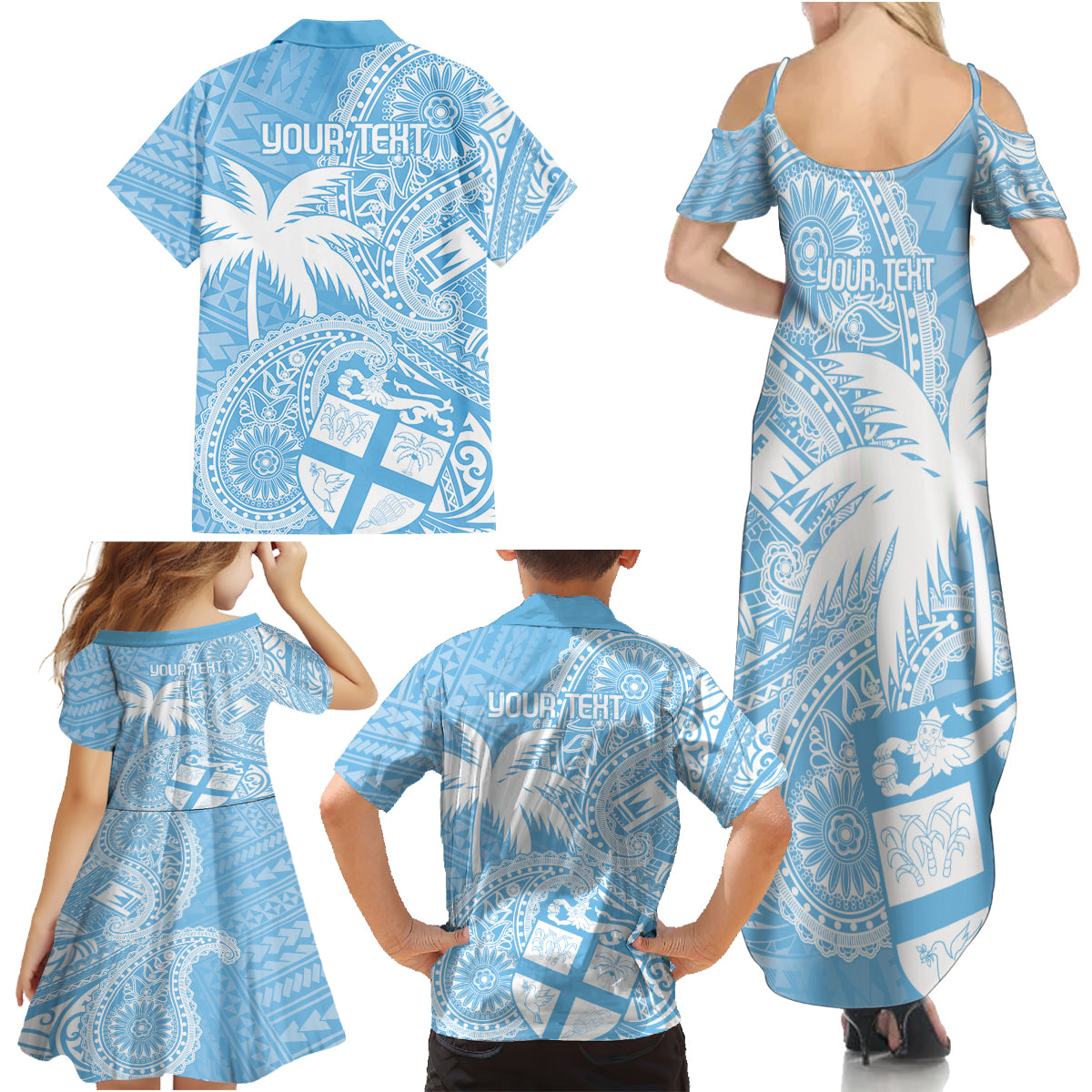 Custom Indo Fijians Family Matching Summer Maxi Dress and Hawaiian Shirt Fiji ke Hindustani Polyneisan Paisley Blue Style LT9 - Polynesian Pride