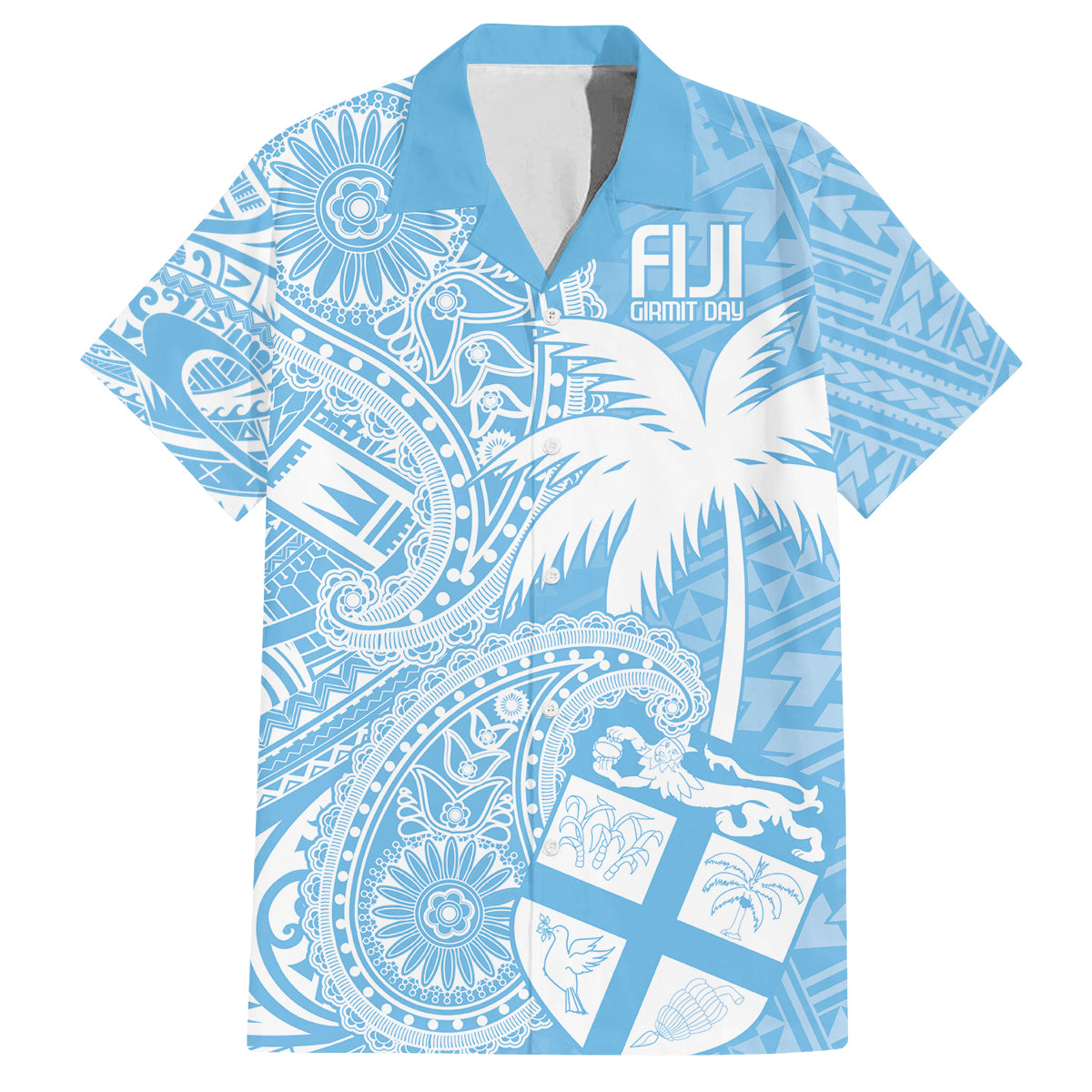 Custom Indo Fijians Family Matching Summer Maxi Dress and Hawaiian Shirt Fiji ke Hindustani Polyneisan Paisley Blue Style LT9 Dad's Shirt - Short Sleeve Blue - Polynesian Pride