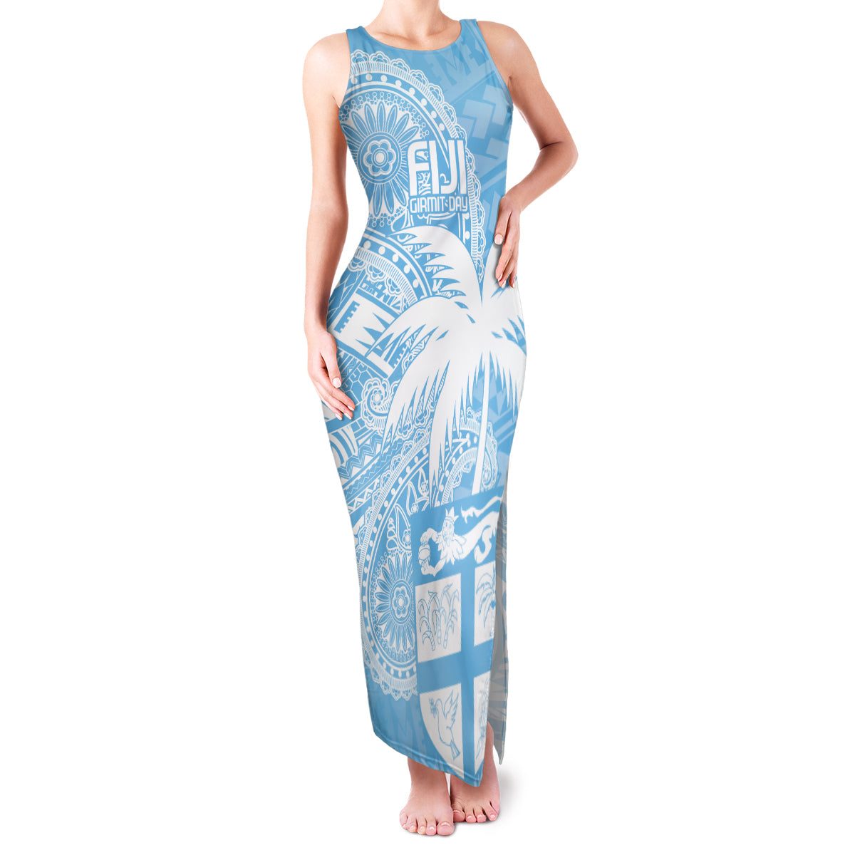 Custom Indo Fijians Family Matching Tank Maxi Dress and Hawaiian Shirt Fiji ke Hindustani Polyneisan Paisley Blue Style LT9 Mom's Dress Blue - Polynesian Pride