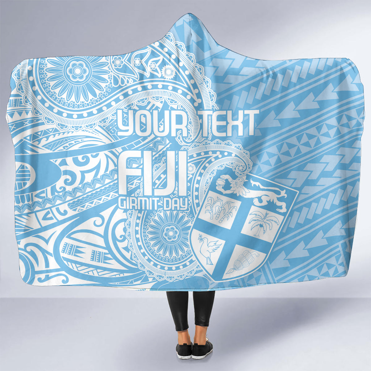 Custom Indo Fijians Hooded Blanket Fiji ke Hindustani Polyneisan Paisley Blue Style LT9 - Polynesian Pride