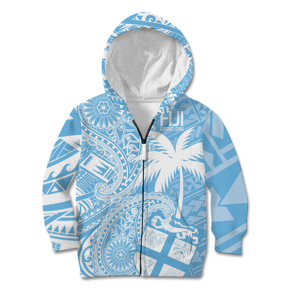 Custom Indo Fijians Kid Hoodie Fiji ke Hindustani Polyneisan Paisley Blue Style LT9 Zip Hoodie Blue - Polynesian Pride