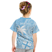 Custom Indo Fijians Kid T Shirt Fiji ke Hindustani Polyneisan Paisley Blue Style LT9 - Polynesian Pride