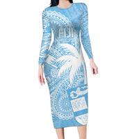 Custom Indo Fijians Long Sleeve Bodycon Dress Fiji ke Hindustani Polyneisan Paisley Blue Style LT9 Long Dress Blue - Polynesian Pride