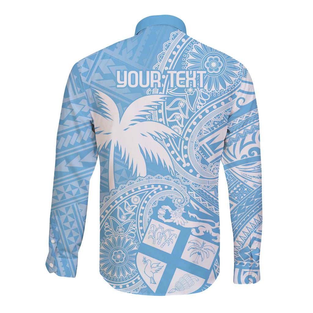 Custom Indo Fijians Long Sleeve Button Shirt Fiji ke Hindustani Polyneisan Paisley Blue Style