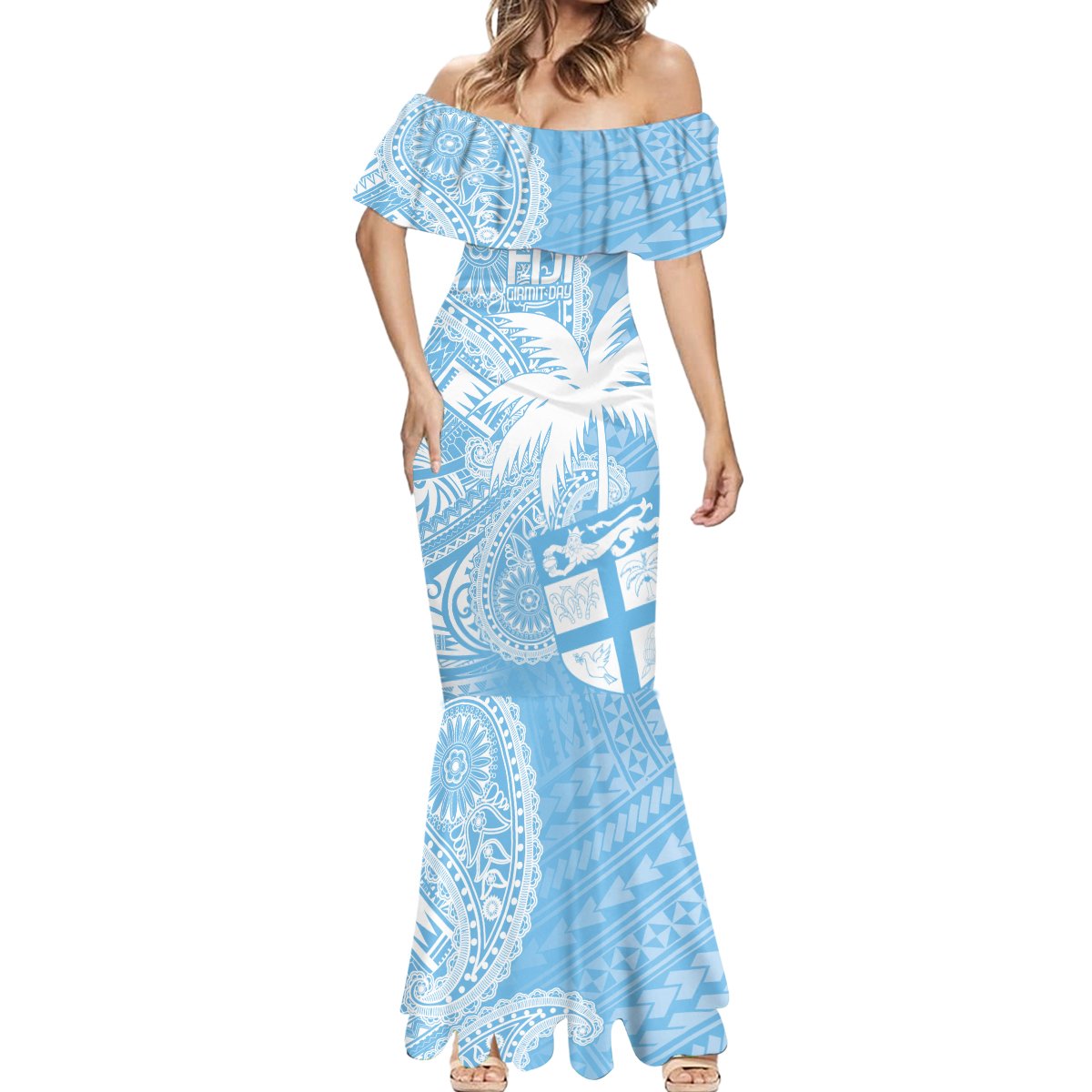 Custom Indo Fijians Mermaid Dress Fiji ke Hindustani Polyneisan Paisley Blue Style LT9 - Polynesian Pride