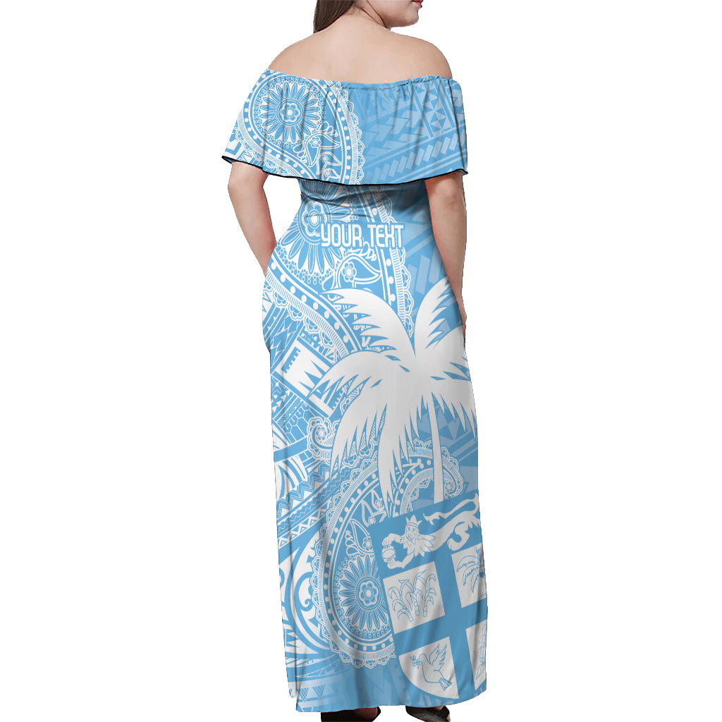 Custom Indo Fijians Off Shoulder Maxi Dress Fiji ke Hindustani Polyneisan Paisley Blue Style LT9 - Polynesian Pride
