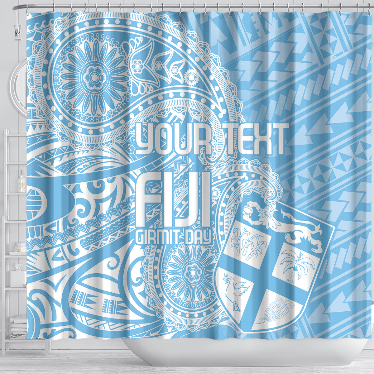 Custom Indo Fijians Shower Curtain Fiji ke Hindustani Polyneisan Paisley Blue Style LT9 - Polynesian Pride