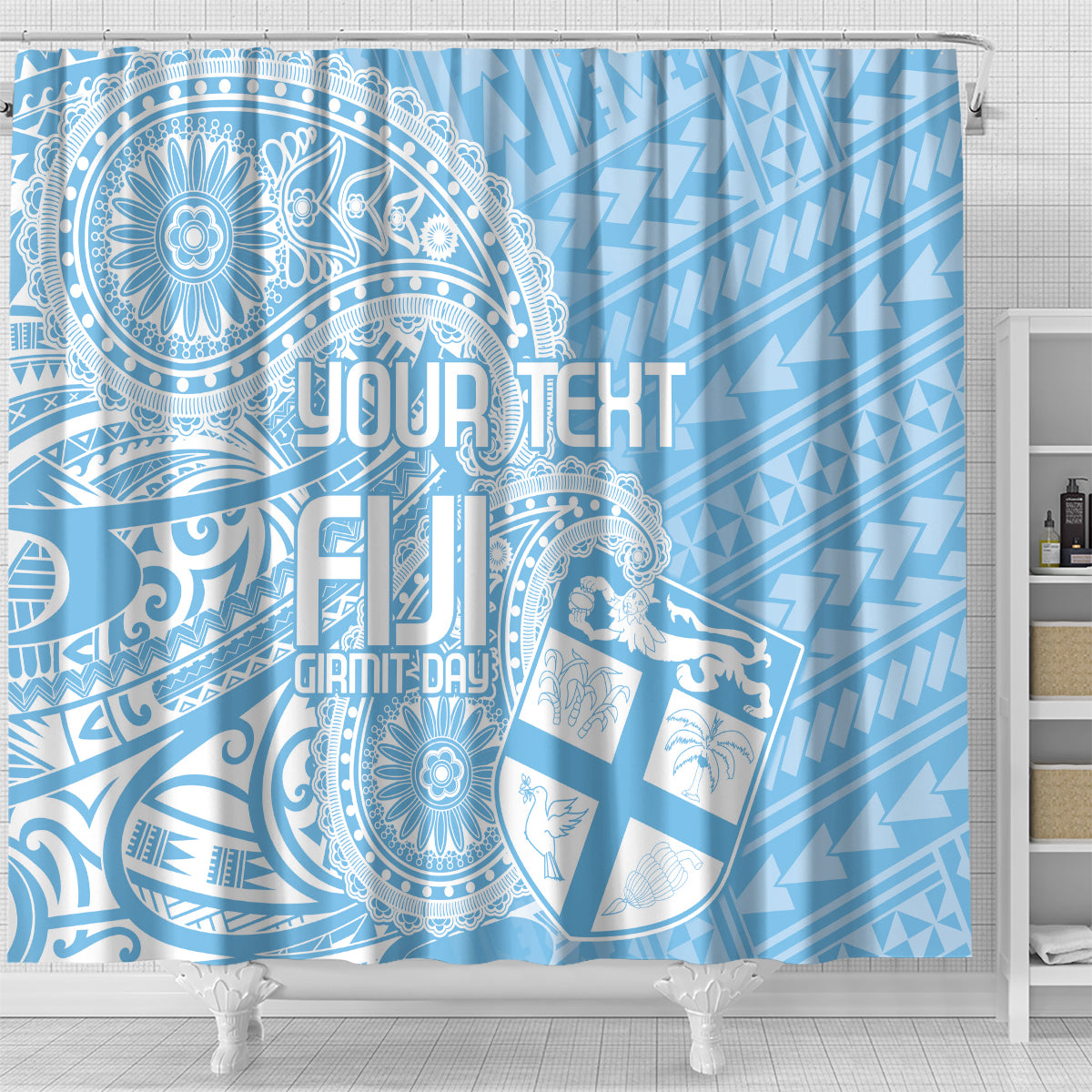 Custom Indo Fijians Shower Curtain Fiji ke Hindustani Polyneisan Paisley Blue Style LT9 - Polynesian Pride