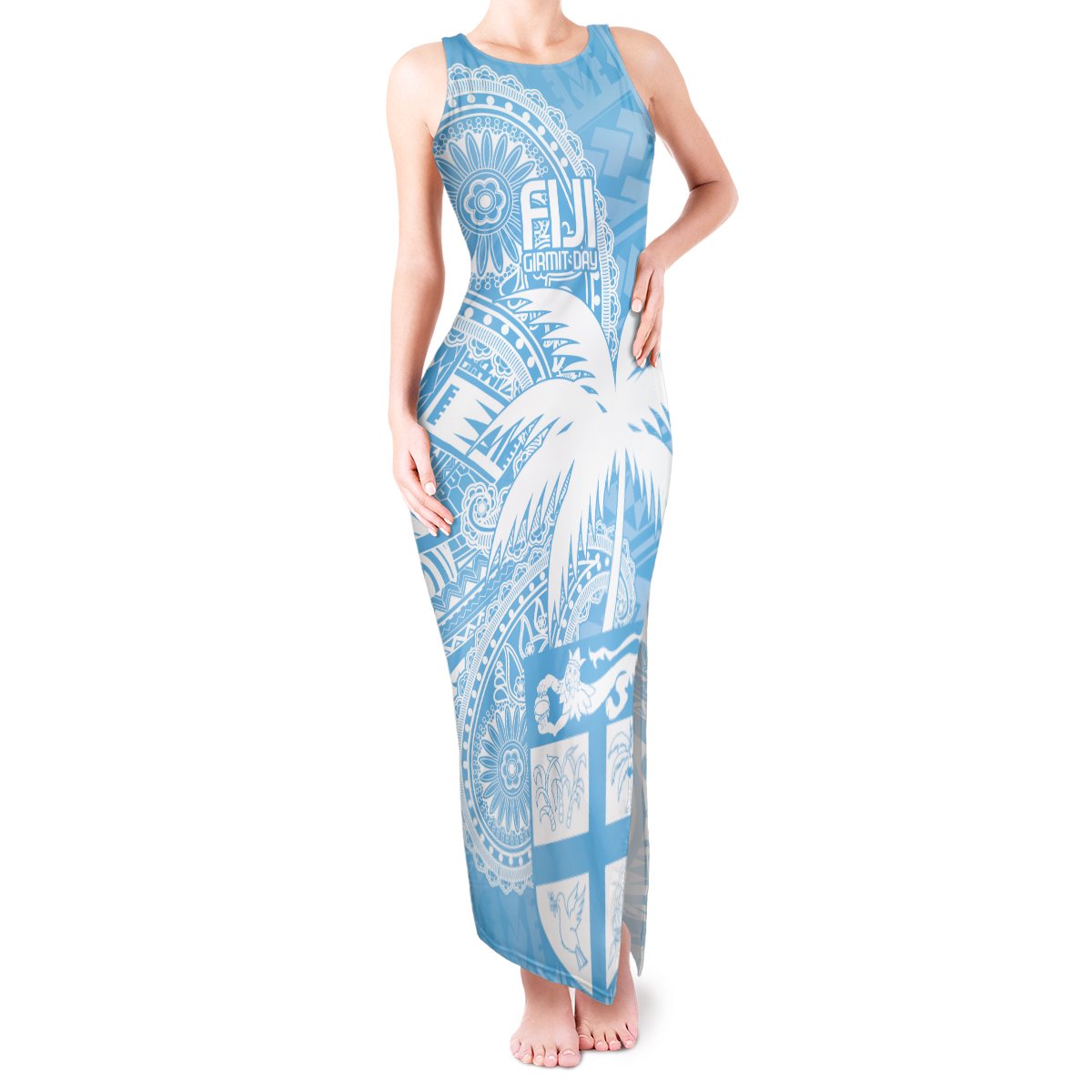 Custom Indo Fijians Tank Maxi Dress Fiji ke Hindustani Polyneisan Paisley Blue Style LT9 Women Blue - Polynesian Pride
