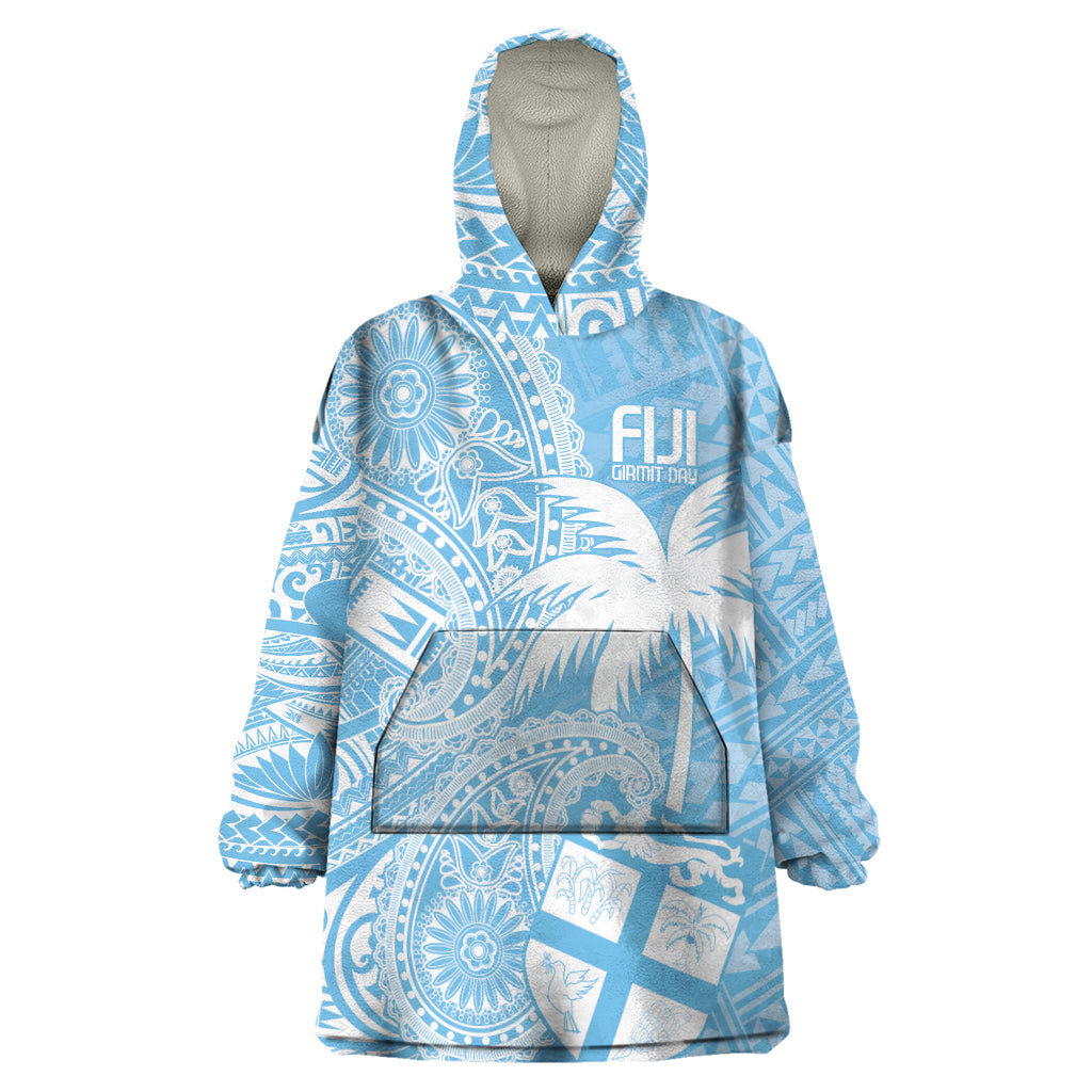 Custom Indo Fijians Wearable Blanket Hoodie Fiji ke Hindustani Polyneisan Paisley Blue Style LT9 One Size Blue - Polynesian Pride