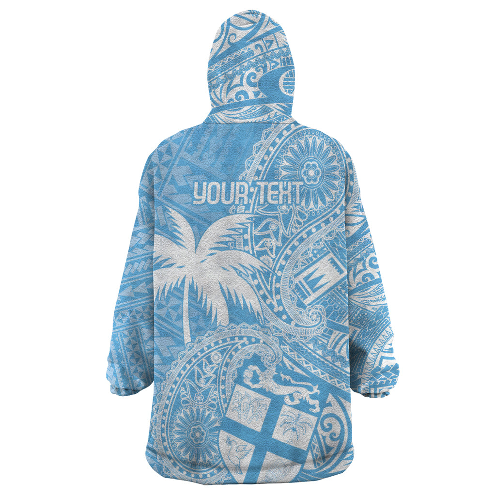 Custom Indo Fijians Wearable Blanket Hoodie Fiji ke Hindustani Polyneisan Paisley Blue Style LT9 - Polynesian Pride