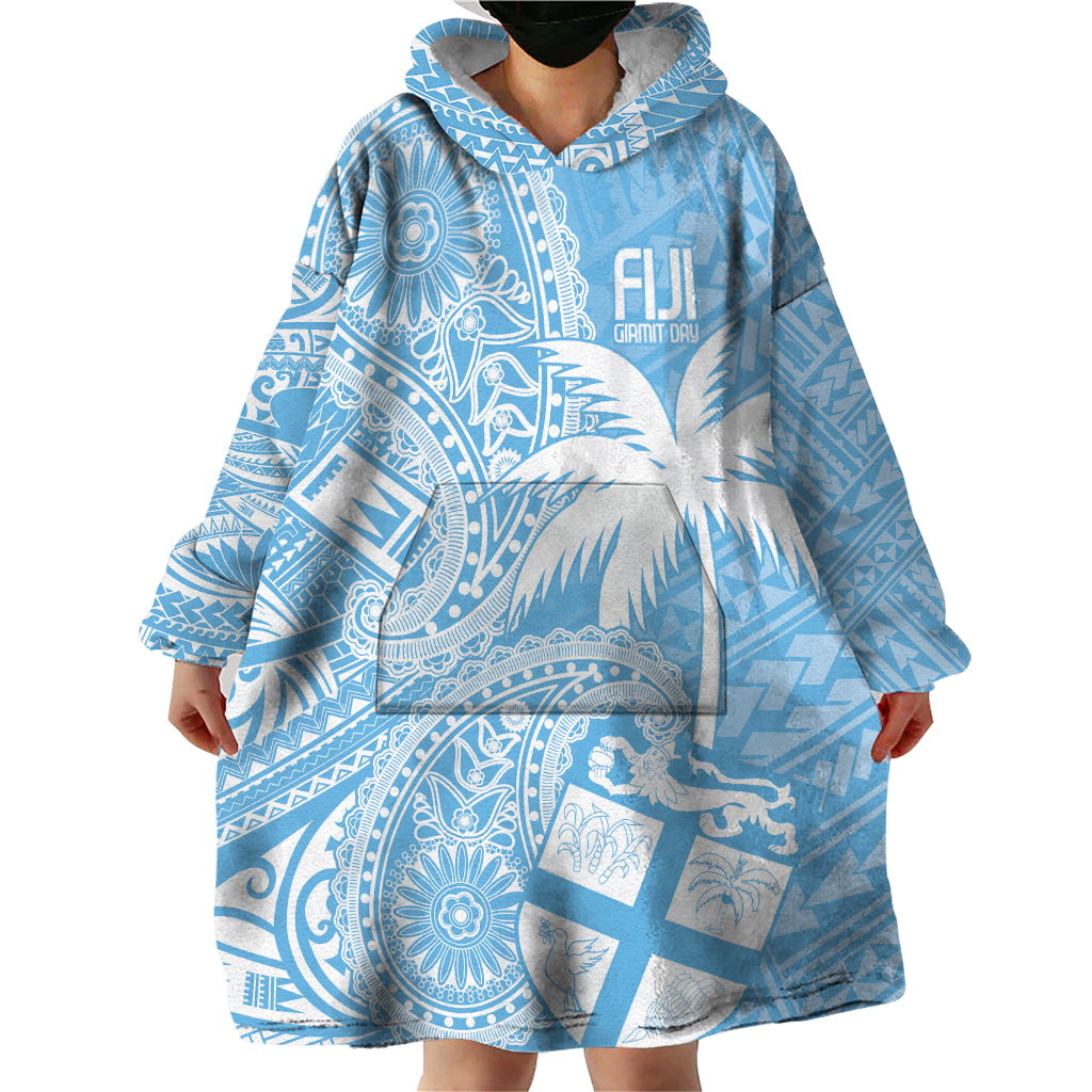 Custom Indo Fijians Wearable Blanket Hoodie Fiji ke Hindustani Polyneisan Paisley Blue Style LT9 - Polynesian Pride