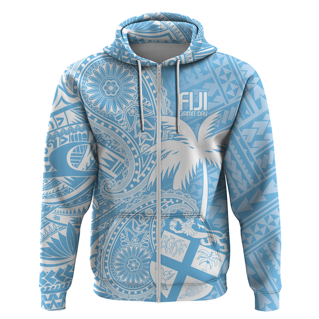Custom Indo Fijians Zip Hoodie Fiji ke Hindustani Polyneisan Paisley Blue Style LT9 Zip Hoodie Blue - Polynesian Pride