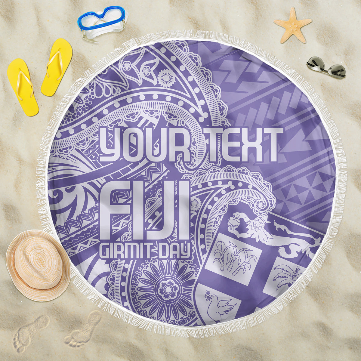 Custom Indo Fijians Beach Blanket Fiji ke Hindustani Polyneisan Paisley Purple Style LT9 One Size 150cm Purple - Polynesian Pride