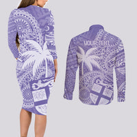 Custom Indo Fijians Couples Matching Long Sleeve Bodycon Dress and Long Sleeve Button Shirt Fiji ke Hindustani Polyneisan Paisley Purple Style LT9 - Polynesian Pride