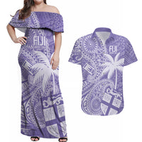 Custom Indo Fijians Couples Matching Off Shoulder Maxi Dress and Hawaiian Shirt Fiji ke Hindustani Polyneisan Paisley Purple Style LT9 Purple - Polynesian Pride