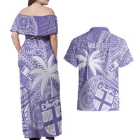 Custom Indo Fijians Couples Matching Off Shoulder Maxi Dress and Hawaiian Shirt Fiji ke Hindustani Polyneisan Paisley Purple Style LT9 - Polynesian Pride