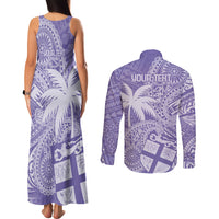 Custom Indo Fijians Couples Matching Tank Maxi Dress and Long Sleeve Button Shirt Fiji ke Hindustani Polyneisan Paisley Purple Style LT9 - Polynesian Pride