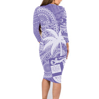 Custom Indo Fijians Family Matching Long Sleeve Bodycon Dress and Hawaiian Shirt Fiji ke Hindustani Polyneisan Paisley Purple Style LT9 - Polynesian Pride