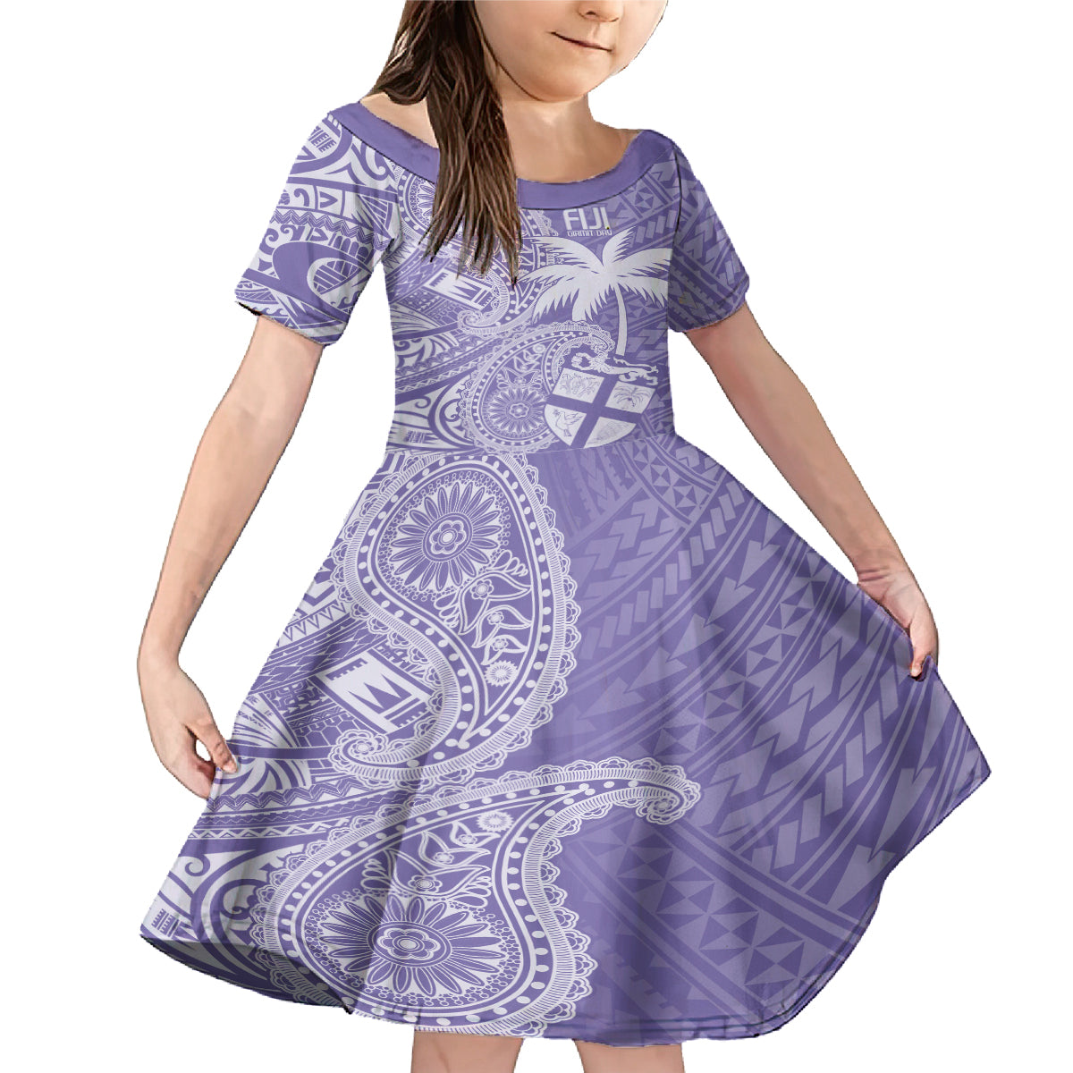 Custom Indo Fijians Family Matching Mermaid Dress and Hawaiian Shirt Fiji ke Hindustani Polyneisan Paisley Purple Style LT9 Daughter's Dress Purple - Polynesian Pride