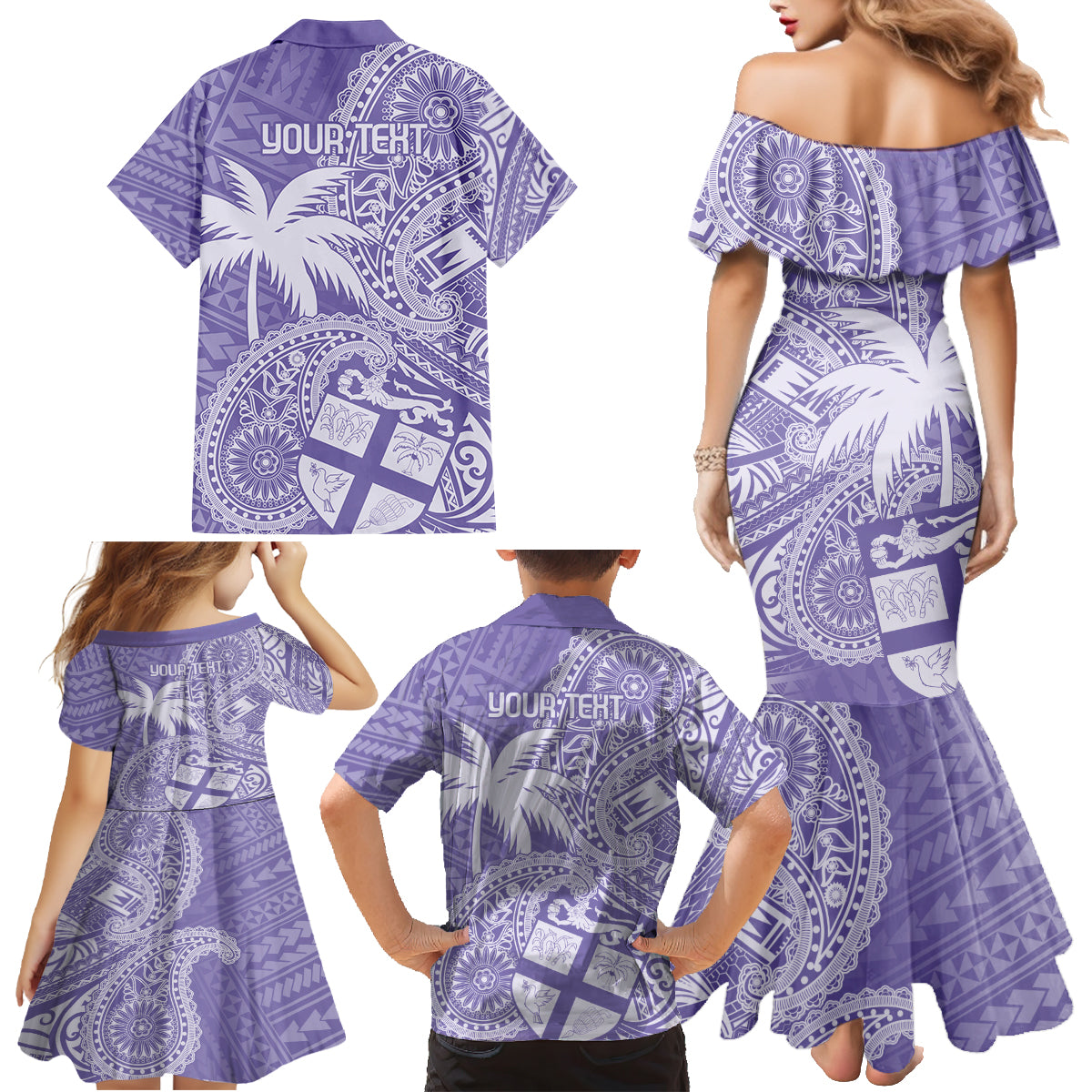 Custom Indo Fijians Family Matching Mermaid Dress and Hawaiian Shirt Fiji ke Hindustani Polyneisan Paisley Purple Style LT9 - Polynesian Pride