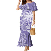 Custom Indo Fijians Family Matching Mermaid Dress and Hawaiian Shirt Fiji ke Hindustani Polyneisan Paisley Purple Style LT9 Mom's Dress Purple - Polynesian Pride