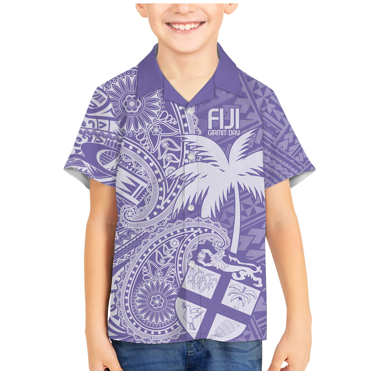 Custom Indo Fijians Family Matching Mermaid Dress and Hawaiian Shirt Fiji ke Hindustani Polyneisan Paisley Purple Style LT9 Son's Shirt Purple - Polynesian Pride
