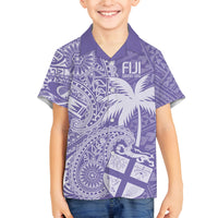 Custom Indo Fijians Family Matching Off The Shoulder Long Sleeve Dress and Hawaiian Shirt Fiji ke Hindustani Polyneisan Paisley Purple Style LT9 Son's Shirt Purple - Polynesian Pride