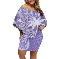 Custom Indo Fijians Family Matching Off Shoulder Short Dress and Hawaiian Shirt Fiji ke Hindustani Polyneisan Paisley Purple Style LT9 Mom's Dress Purple - Polynesian Pride