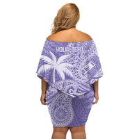 Custom Indo Fijians Family Matching Off Shoulder Short Dress and Hawaiian Shirt Fiji ke Hindustani Polyneisan Paisley Purple Style LT9 - Polynesian Pride