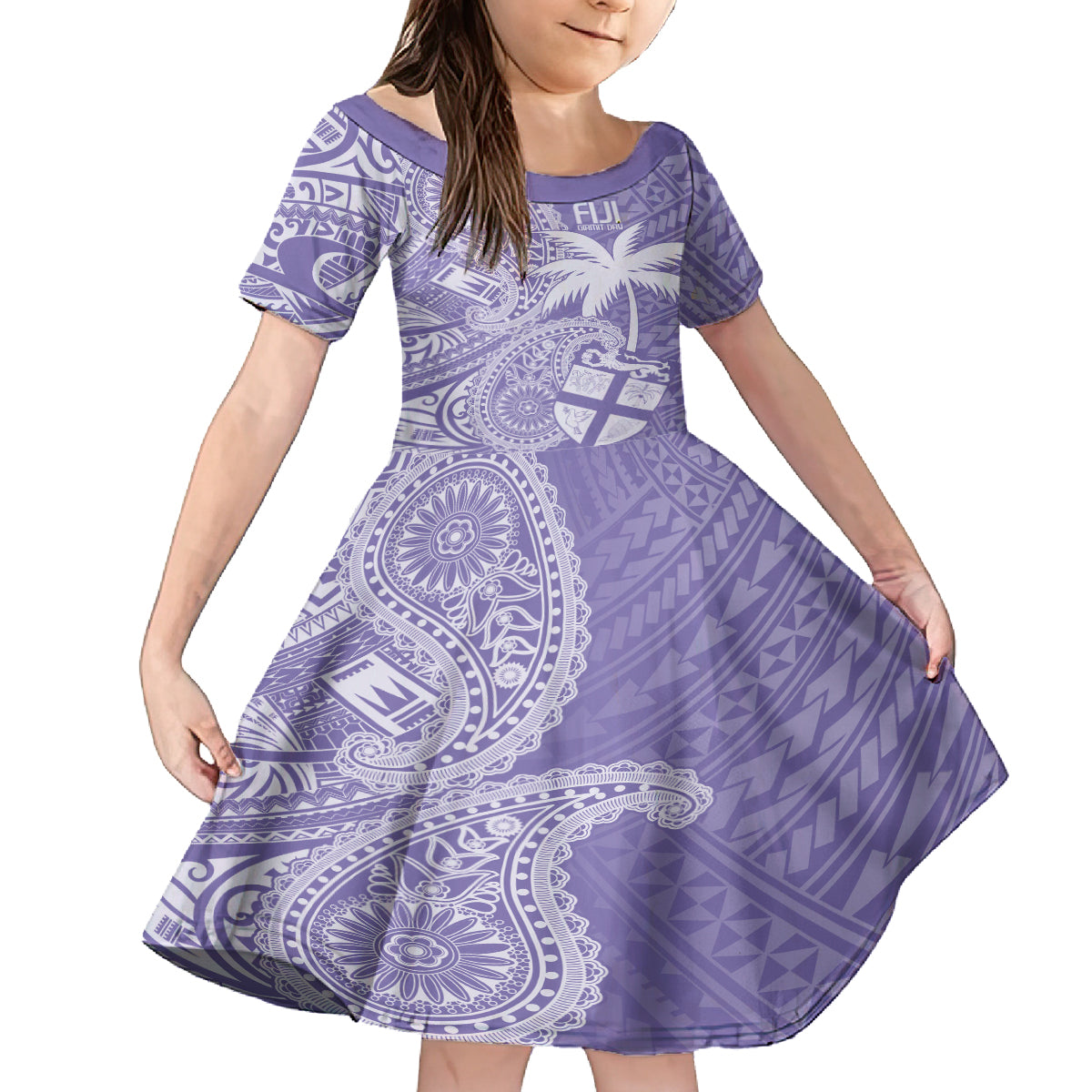Custom Indo Fijians Family Matching Puletasi and Hawaiian Shirt Fiji ke Hindustani Polyneisan Paisley Purple Style LT9 Daughter's Dress Purple - Polynesian Pride