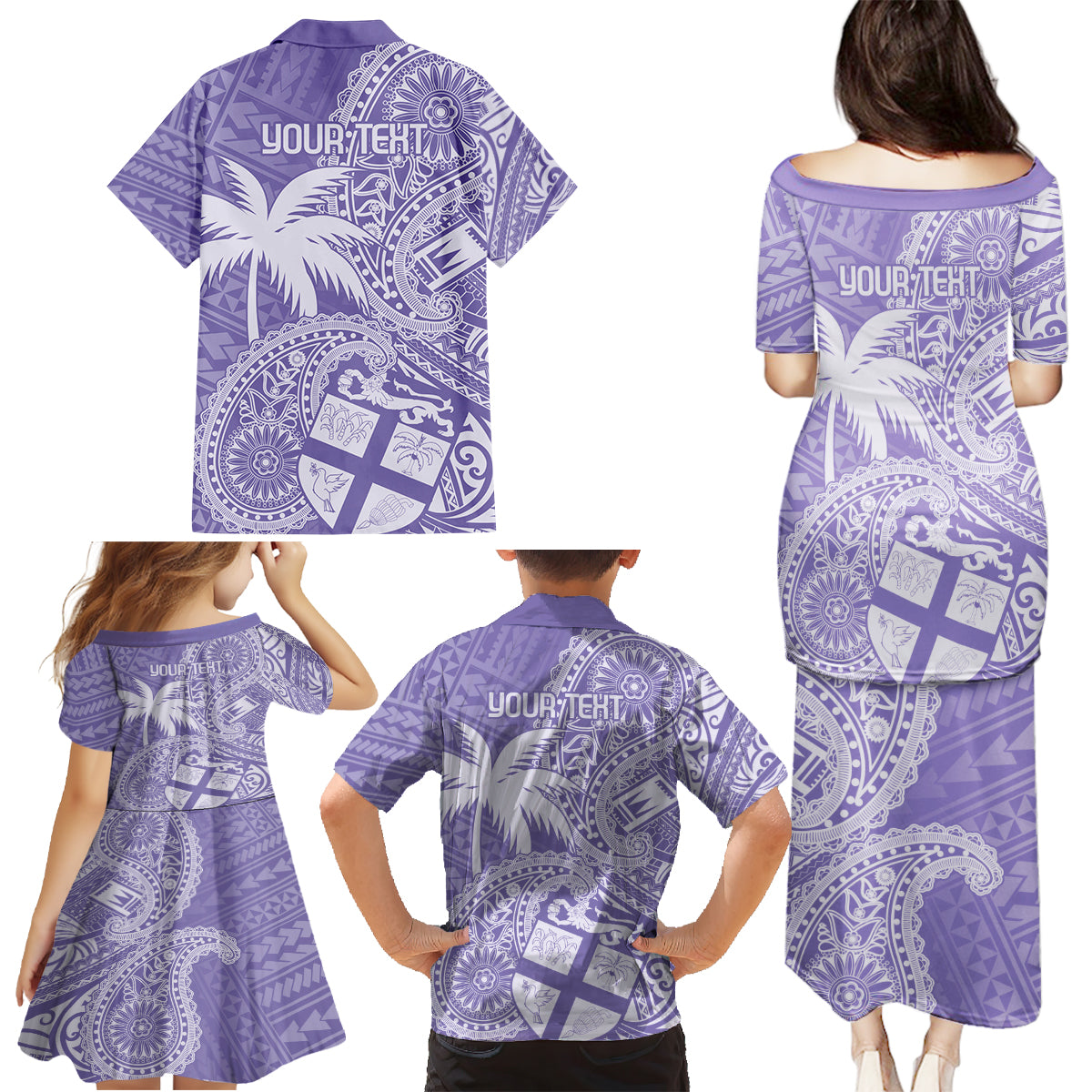 Custom Indo Fijians Family Matching Puletasi and Hawaiian Shirt Fiji ke Hindustani Polyneisan Paisley Purple Style LT9 - Polynesian Pride