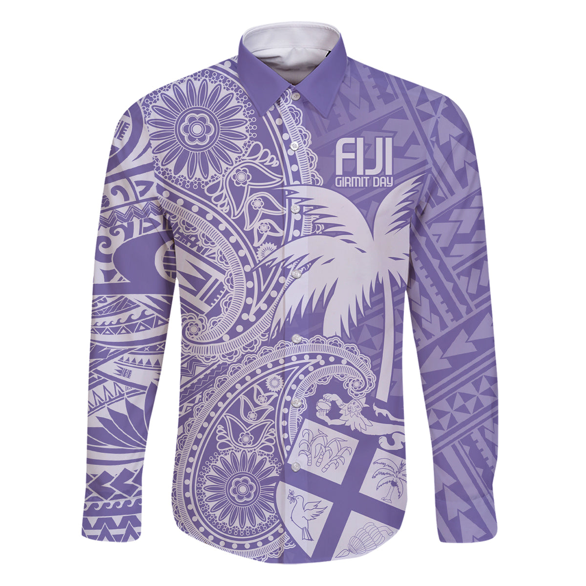 Custom Indo Fijians Family Matching Puletasi and Hawaiian Shirt Fiji ke Hindustani Polyneisan Paisley Purple Style LT9 Dad's Shirt - Long Sleeve Purple - Polynesian Pride