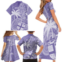 Custom Indo Fijians Family Matching Short Sleeve Bodycon Dress and Hawaiian Shirt Fiji ke Hindustani Polyneisan Paisley Purple Style LT9 - Polynesian Pride