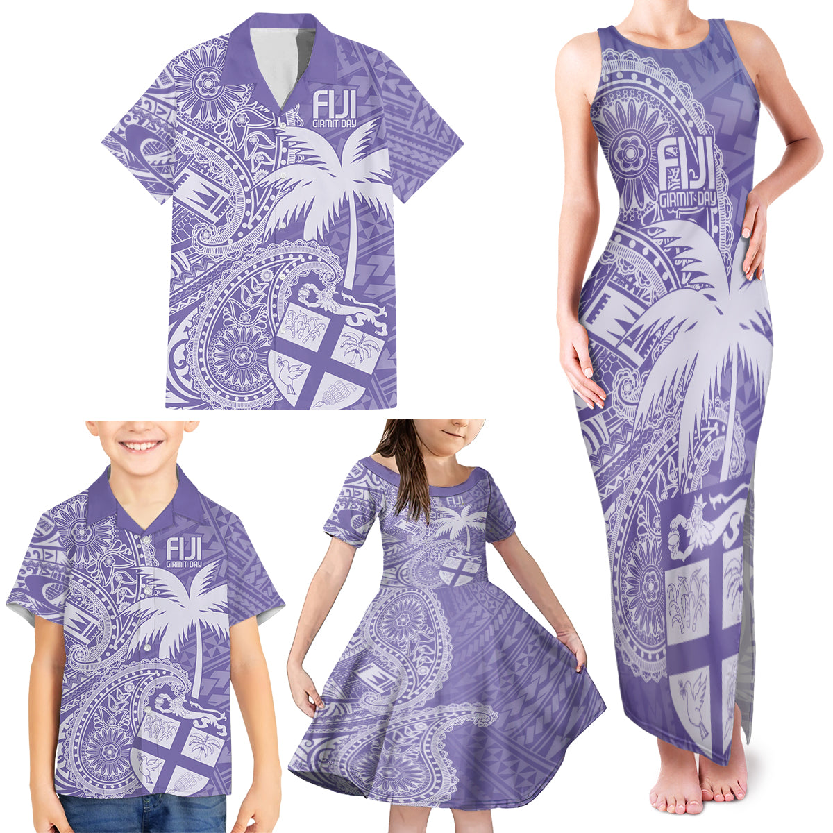 Custom Indo Fijians Family Matching Tank Maxi Dress and Hawaiian Shirt Fiji ke Hindustani Polyneisan Paisley Purple Style LT9 - Polynesian Pride