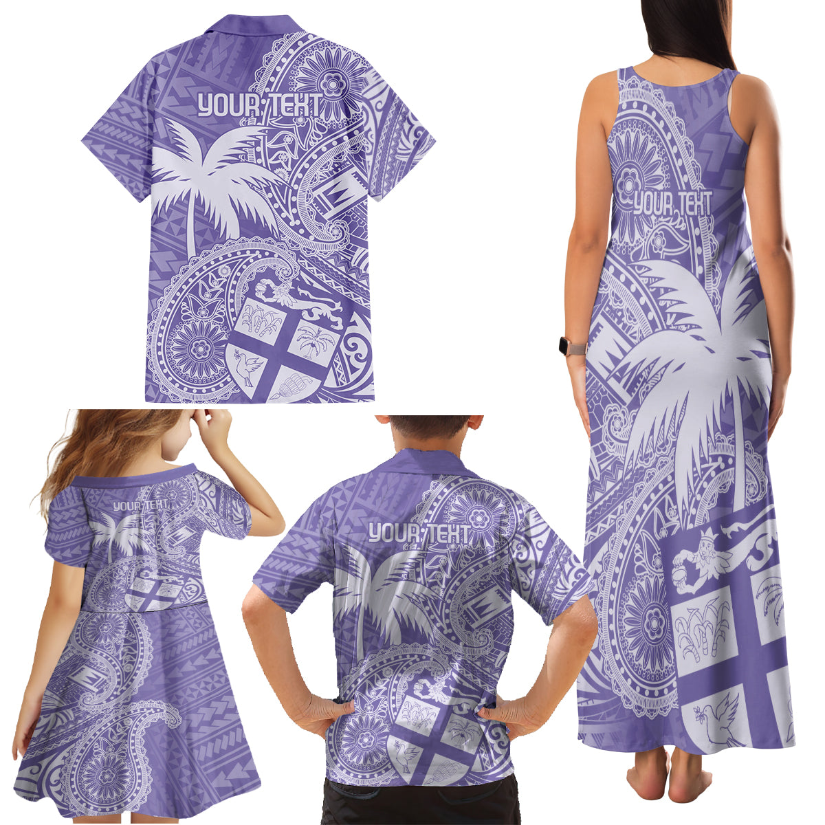 Custom Indo Fijians Family Matching Tank Maxi Dress and Hawaiian Shirt Fiji ke Hindustani Polyneisan Paisley Purple Style LT9 - Polynesian Pride