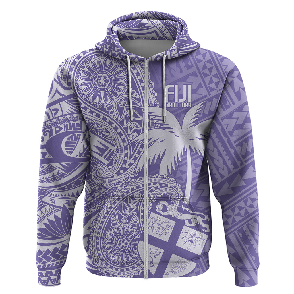 Custom Indo Fijians Hoodie Fiji ke Hindustani Polyneisan Paisley Purple Style LT9 Zip Hoodie Purple - Polynesian Pride