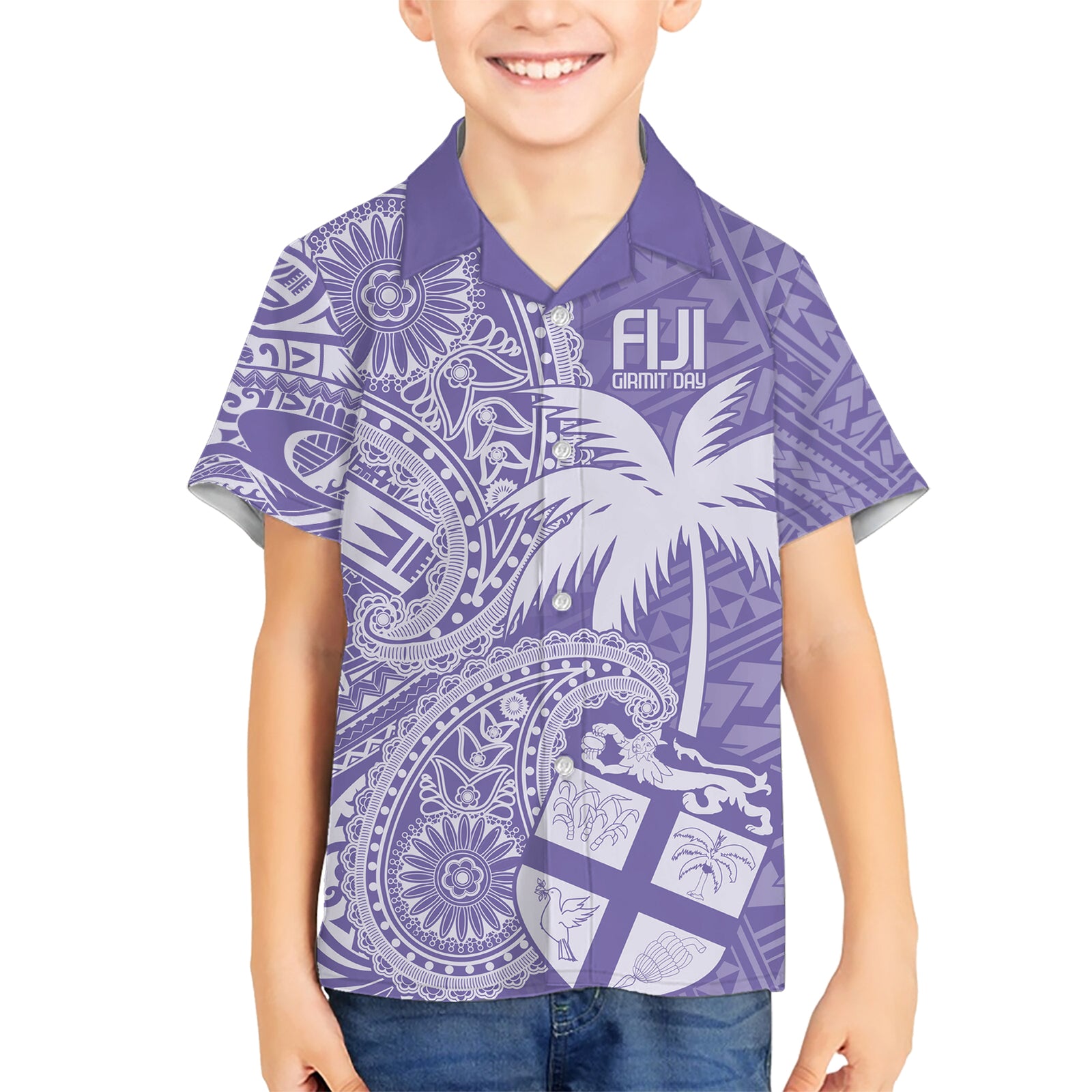 Custom Indo Fijians Kid Hawaiian Shirt Fiji ke Hindustani Polyneisan Paisley Purple Style LT9 Kid Purple - Polynesian Pride
