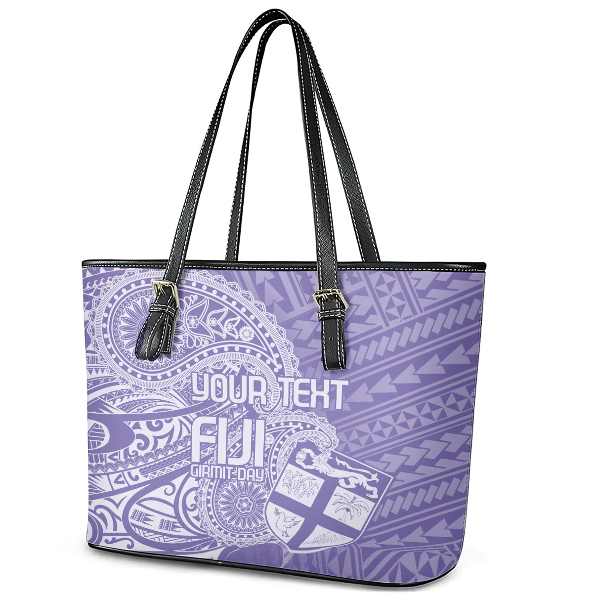 Custom Indo Fijians Leather Tote Bag Fiji ke Hindustani Polyneisan Paisley Purple Style LT9 - Polynesian Pride