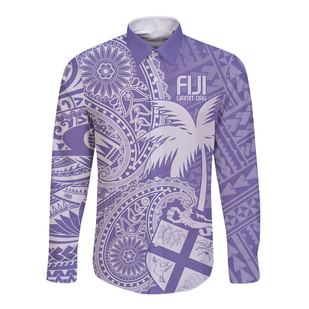 Custom Indo Fijians Long Sleeve Button Shirt Fiji ke Hindustani Polyneisan Paisley Purple Style LT9 Unisex Purple - Polynesian Pride