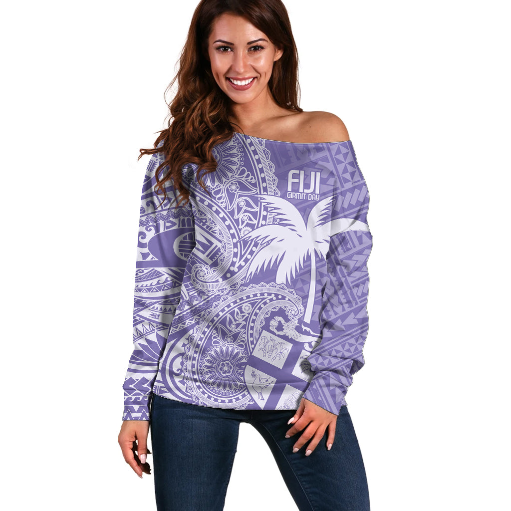 Custom Indo Fijians Off Shoulder Sweater Fiji ke Hindustani Polyneisan Paisley Purple Style LT9 Women Purple - Polynesian Pride