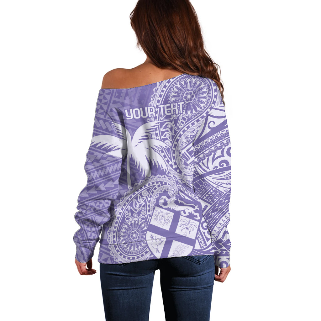 Custom Indo Fijians Off Shoulder Sweater Fiji ke Hindustani Polyneisan Paisley Purple Style LT9 - Polynesian Pride
