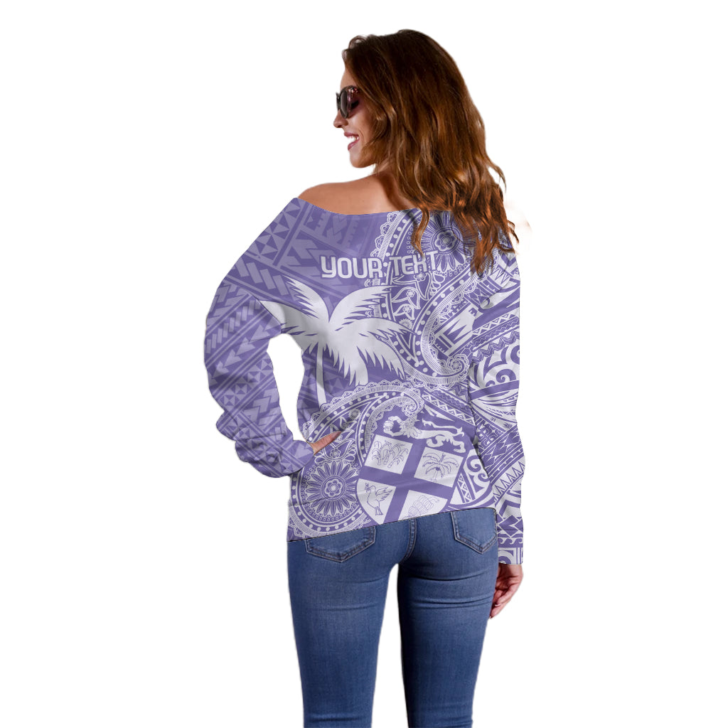 Custom Indo Fijians Off Shoulder Sweater Fiji ke Hindustani Polyneisan Paisley Purple Style LT9 - Polynesian Pride